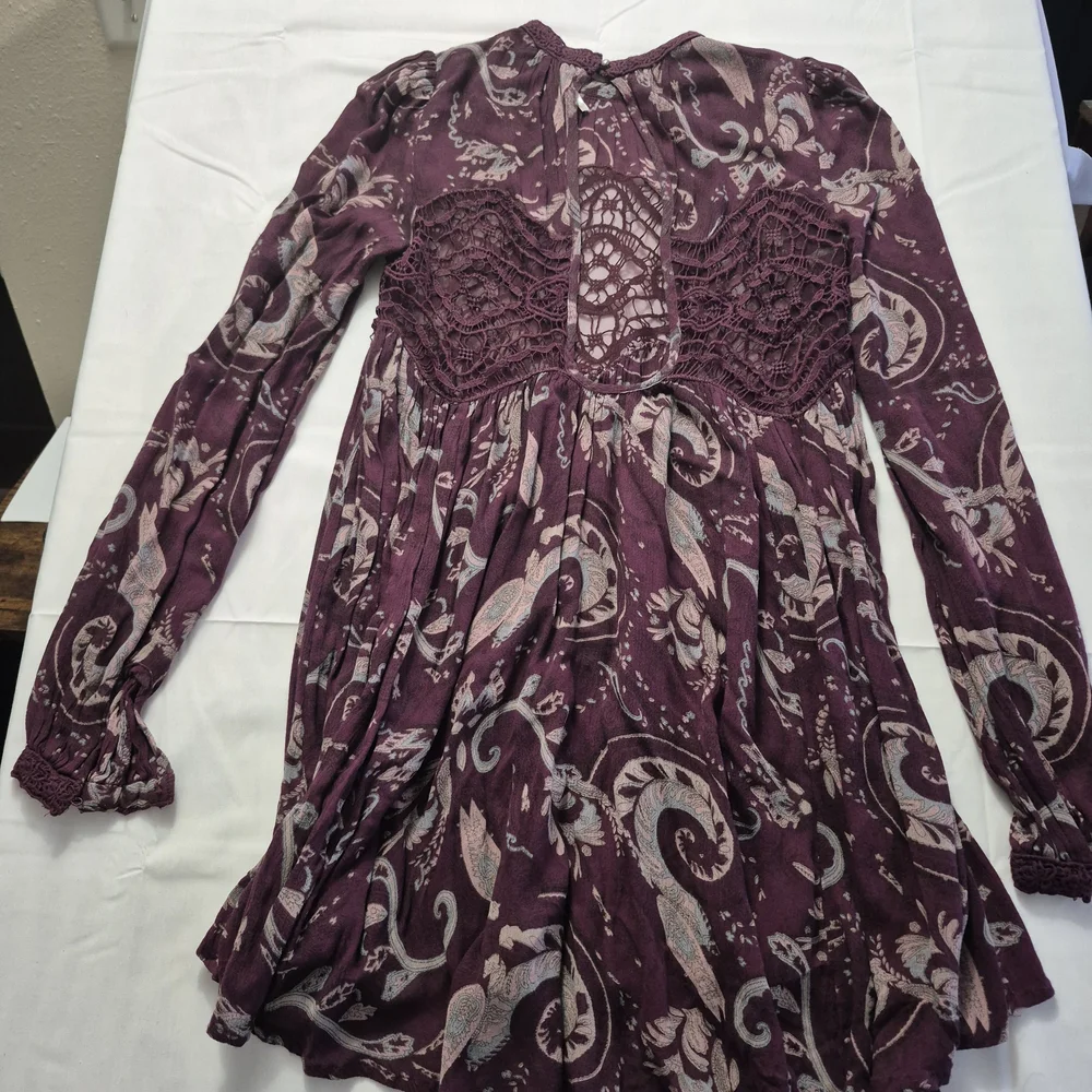 Free People Purple and Cream Mini‎ Dress XS